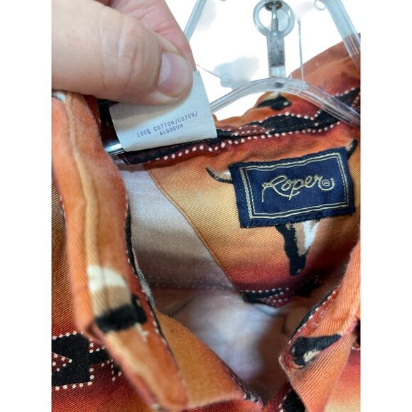 Roper Western Men's Multi Colored Sz M Bull Head Long Sleeve Shirt 15 1/2 33 - Picture 7 of 11